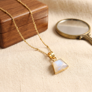 <b>Top</b> Best Selling Natural Blue Fire <b>rainbow</b> Moonstone Pendant Necklace 18k Gold Plated Fancy Shape Beaded Chain Healing Necklace - Product Image 6