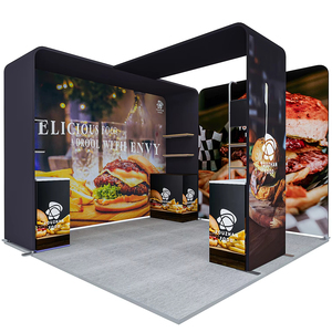 Montaje rápido 10x10 pies Cabina de feria comercial portátil Estante de mercancía incorporado Mesa de exhibición Tela de tensión de aluminio Publicidad - Product Image 1