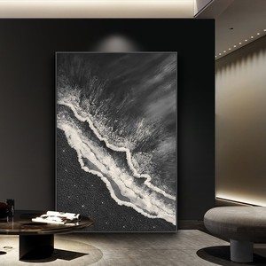 <span class=keywords><strong>Peinture</strong></span> murale minimaliste côtière Wabi Sabi, peinte à la main, texture noire et blanche, paysage marin et <span class=keywords><strong>oiseaux</strong></span>, pour la décoration du salon - Product Image 3