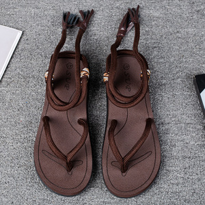 Sandalias con Tira en el Tobillo para Hombre, Cuero Genuino, Punta Abierta, Suela de Goma Antideslizante, Estilo Casual, Diseño Sólido con Logotipo Grabado - Product Image 1