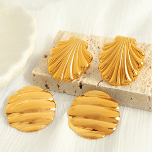 Geometric <b>Stud</b> Earrings 18K Gold Plated <b>Titanium</b> Steel Women's Fashion Earrings Elegant Retro Design - Product Image 3