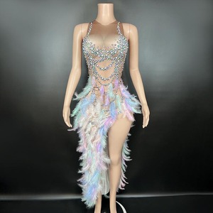 Robe décontractée longue en dentelle, nouvelle collection, style tendance, pour la danse latine, avec jupe à plumes, idéale pour la scène - Product Image 6