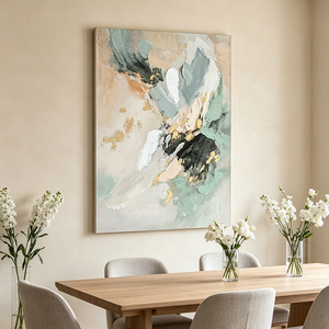 Mint Green Abstract Wall Art with Gold Foil Modern <strong>Neutral</strong> Tone Canvas <strong>Print</strong> for Hotel &amp; Home Decoration Bulk Wholesale - Product Image 1