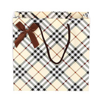 Sacs cadeaux en carton kraft recyclable de luxe avec poignée en ruban longueur main, motif à carreaux couleur chair, personnalisables
