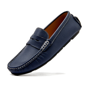 Mocassins de conduite pour hommes en <span class=keywords><strong>cuir</strong></span> souple <span class=keywords><strong>bleu</strong></span> <span class=keywords><strong>marine</strong></span> antidérapants, confortables à enfiler, style Penny Loafers et chaussures bateau - Product Image 3