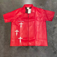 Chemise en cuir personnalisée, veste bomber, t-shirt zippé, chemise à manches courtes pour homme, patch brodé, chemise en cuir PU pour homme