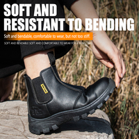 Bottes d'hiver unisexes en cuir à bout en acier noir, semelle en PVC, semelle intermédiaire en acier, sans lacets pour un port facile, utilisation en usine et sur chantier