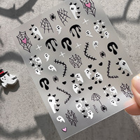 Stiker Kuku Halloween TSZS Self Adhesive Embossed Motif Hantu Labu Jaring Laba-laba, Dekorasi Kuku Tahan Air untuk Grosir