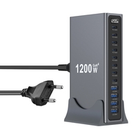 Station de charge USB GaN 1200W en gros, 12 ports, PD140W, PD100W, QC3.0, concentrateur de charge rapide de bureau avec écran numérique