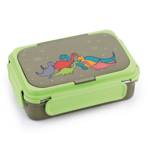 Lonchera con Diseño de Dinosaurio para Niños, Lonchera Rectangular de Plástico de un Solo Compartimento, Libre de BPA, a Prueba de Fugas, Portátil - Product Image 1