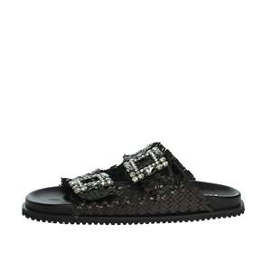 Sandali Bassi da Donna K 10930 Platino con Fibbia Decorativa in Strass e Cinturino Intrecciato - Product Image 1