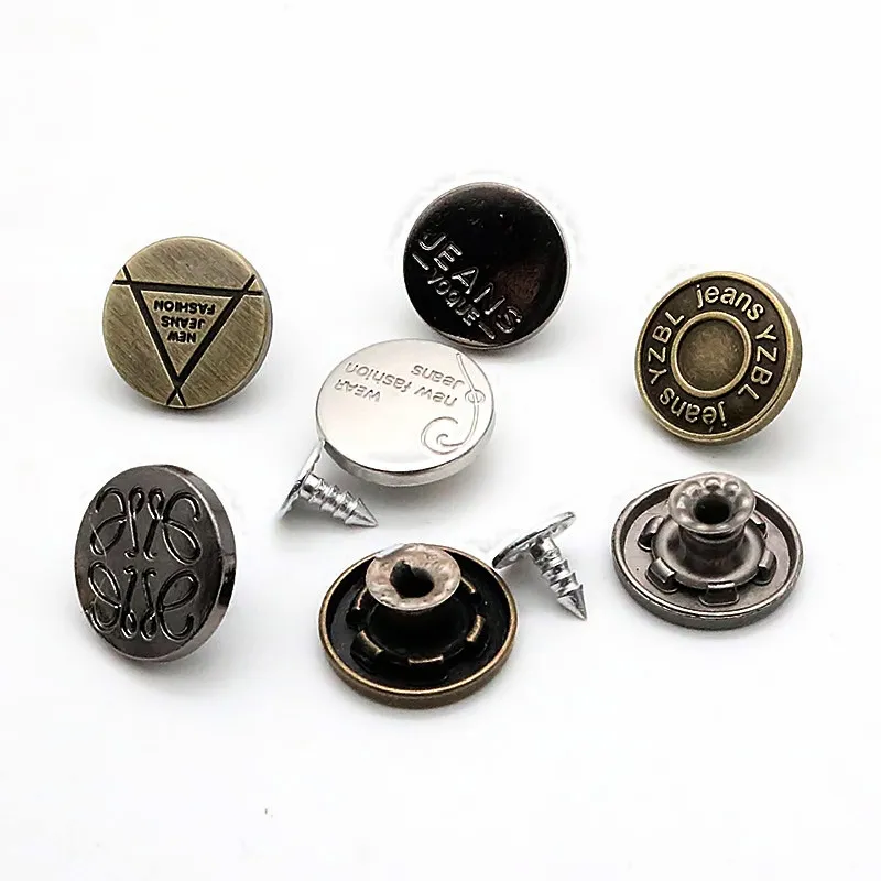 Wholesale Custom Embossed Zinc Alloy Brass Metal Jeans Button With Logo For Jeans