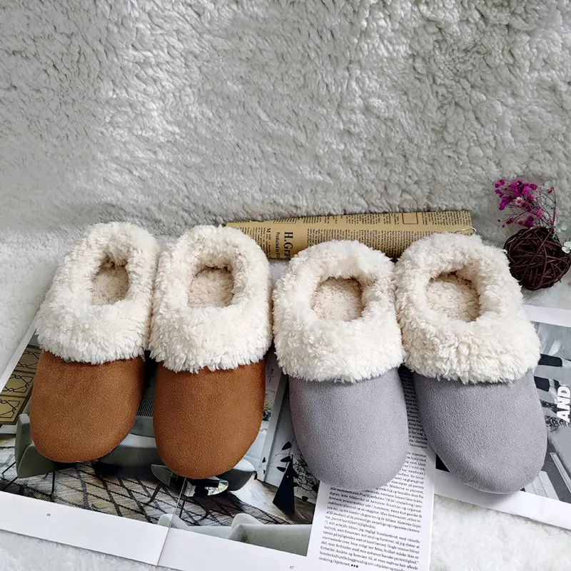 Il pile invernale di vendita caldo dei produttori può essere personalizzato pantofole calde da interno in pelle scamosciata per scarpe da donna