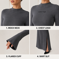 Ensemble deux pièces personnalisé pour femme : haut court à col montant et manches longues effet délavé, avec jupe longue – Tenue streetwear tendance