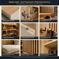 Meuble à chaussures encastré moderne sur mesure pour entrée, avec bar à eau et étagères de présentation, pour villa