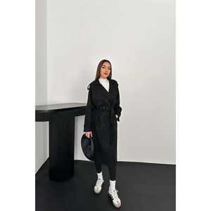 Abrigo de Gabardina Informal de Gamuza Negra para Mujer al por Mayor, con Mangas Raglán, Relleno de Algodón y Lana para Invierno, Largo Personalizado - Product Image 5