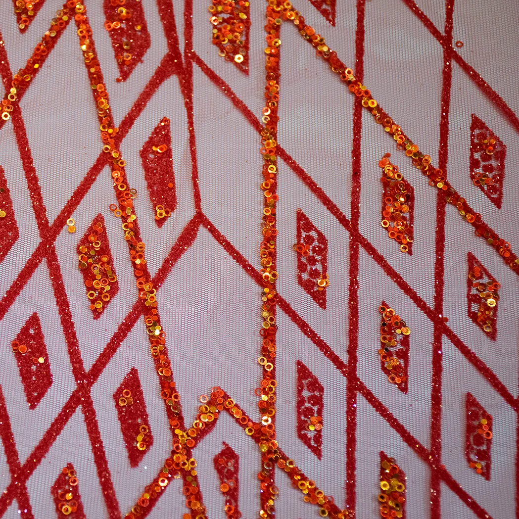 Kexin su misura all'ingrosso rosso pizzo paillettes abito da sera tessuto stampato