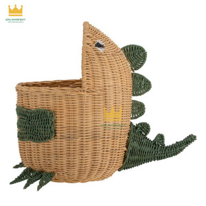 Panier de rangement en rotin en forme de dinosaure, adorable, écologique et mignon, avec poignée, pour organiser les jouets des enfants - Product Image 3