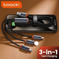 Câble de données USB 3 en 1 Toocki 3.5A à charge rapide, USB-A vers Type-C et Micro-USB, 480 Mbps, puce intelligente, idéal pour les voyages