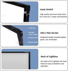 Letrero Luminoso Publicitario de Pared con Marco Delgado de Vidrio Templado, Caja de Luz LED para Menús, Ideal para Tiendas y Restaurantes - Product Image 6