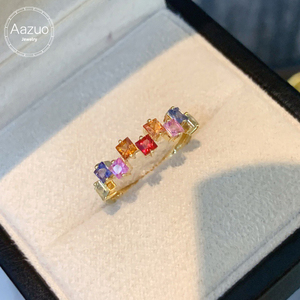 อาซูโอ แหวนทองคำแท้ 18K ลายสายรุ้ง ประดับด้วยแซฟไฟร์ธรรมชาติทรงปรินเซสคัท แหวนคลาสสิกสำหรับใส่ทุกวัน ของขวัญสำหรับผู้หญิงและสุภาพสตรี - Product Image 1