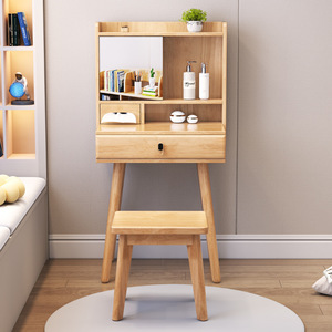 Solid Wood Dressing <b>Table</b> With Lighted <b>Mirror</b> Bedroom <b>Vanity</b> Nordic Style Simple Storage Adult Children Use - Product Image 3