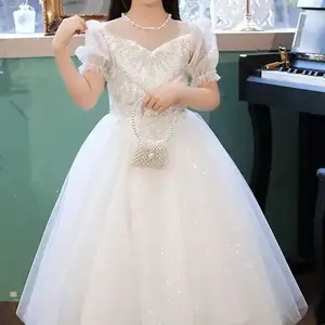 Vestido de princesa para crianças, vestido de princesa para criança, renda branca, elegante, novidade 2022