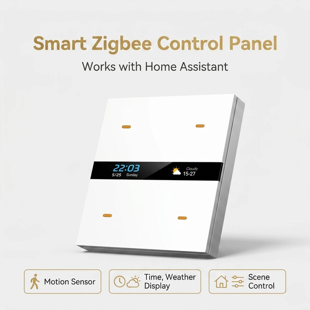 Zigbee Smart Control Panel Home Assistant Compatible Scene Switch with Display Motion Sensor Wall Switch 4 Gang M8 Pro