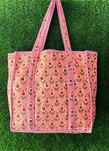 Large Cotton Quilted Duffle Tote Shoulder Bag, Floral Print Washable Overnight Bag, Eco friendly Yoga Shopping Weekender Bags - Product Image 4