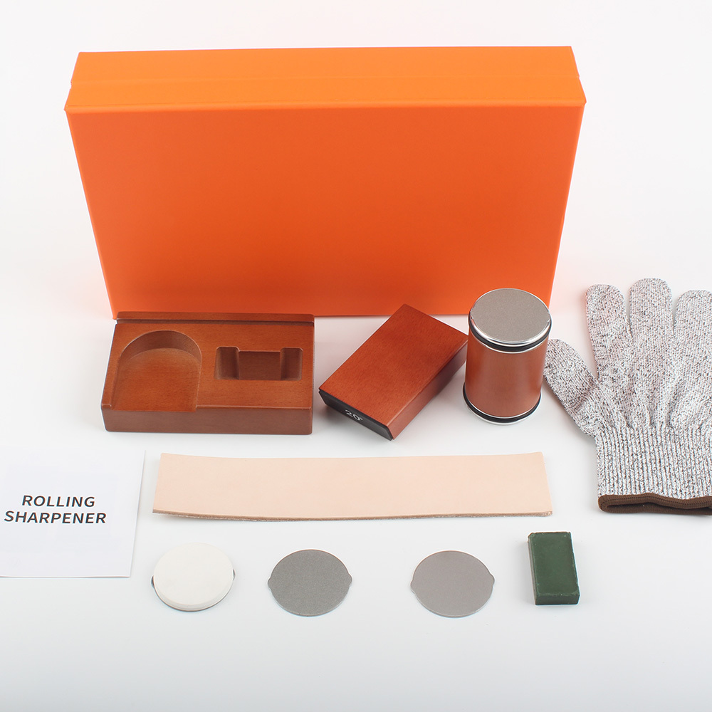 Brown-Sharpener,Leather Strop,3pcs Replacement disc,Glove, Paste