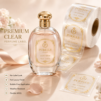 Autocollants transparents personnalisés pour parfums avec logo sur mesure, estampage à chaud doré, étiquettes imperméables pour marques de luxe