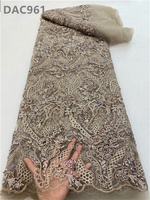 Vente en gros de tissu textile en polyester à sequins en maille, dentelle perlée, dentelle élastique de luxe, broderie de perles cordées