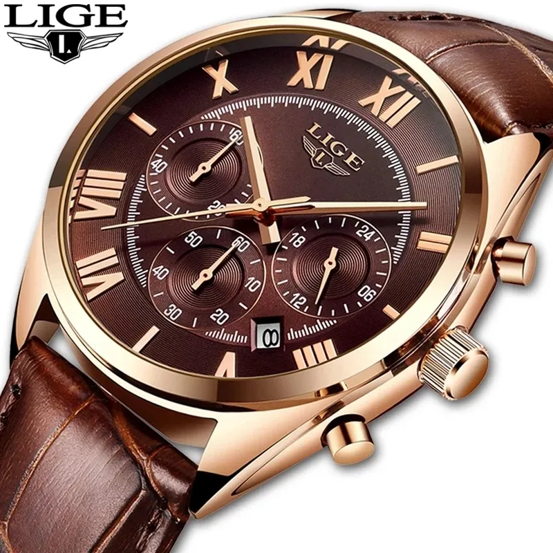 Lige 9806 Trendy Man Quartz Watch Chrono 24 Hours Calendar Waterproof Mens Watches Sports Wrist