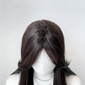 Perruque pour femmes à cheveux longs, avec <span class=keywords><strong>frange</strong></span> en forme de huit, noire, lisse, semi-nouée à la main, avec racine des cheveux naturelle, densité 150%, couvrante et naturelle - Product Image 3