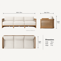 Canapé d'extérieur en teck et rotin naturel, trois places, assise profonde, mobilier de luxe pour patio extérieur, villa haut de gamme, hôtellerie haut de gamme