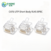 Connecteur RJ45 à corps court CAT6 UTP 8P8C plaqué or pour câble Ethernet réseau Gigabit
