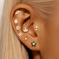 Vente en gros 925 argent Sterling cristal lune CZ petit mignon oreille goujon Push-back or rempli humanoïde forme opale boucles d'oreilles ensemble
