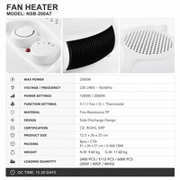 Ventilateur chauffant vertical et horizontal, thermostat, chauffage portable pour pièce, 3 modes chaud/froid, 2000W, contrôle automatique, ignifuge, CE ROHS ERP
