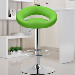 Tabouret de bar vintage en cuir vert, tabouret de bureau, tabouret de réception avec réglage à vérin à gaz et base pivotante pour hôtel et restauration - Product Image 1