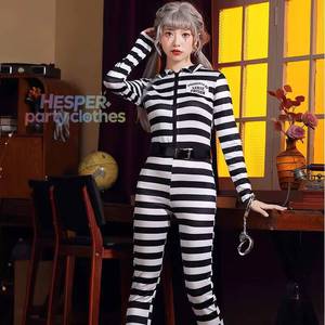 Disfraz Divertido de Prisionera para Mujer, Vestido de Prisión a Rayas para Adultos, Disfraces Sexys de Halloween - Product Image 1