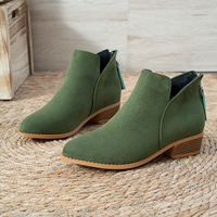 Bottines en daim pour femmes, coupe en V, fermeture éclair latérale, bout pointu, talon bloc bas, bottines courtes, noir, beige, vert, chaussures d'automne et d'hiver