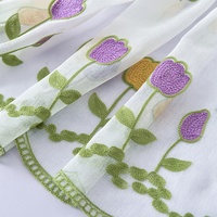 Rideau court occultant pour balcon, ignifuge, à passe-tringle, avec broderie de style pastoral américain et motif tropical