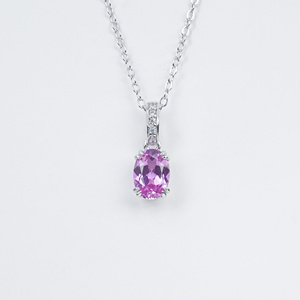925 Sterling Silver Lab-Grown Padparadscha <b>Pink</b> Sapphire <b>Necklace</b> - Product Image 1