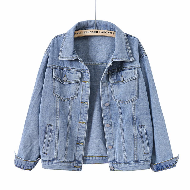 Plus Size Denim Bomber Jacket Long Sleeve Vintage Washed Coat For Women Loose Ladies Motorcycle Jackets