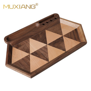 Black Walnut Wood Tobacco Tray With Pipe Holder And Ashtray Traditional Style For Smoking Pipes - Product Image 2