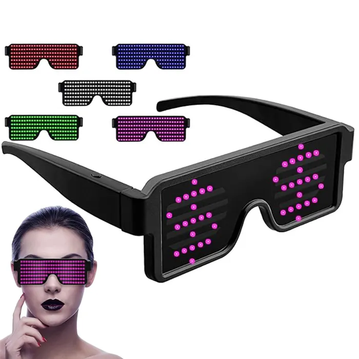 Gafas de sol personalizadas LED de neón, luz intermitente luminosa, pantalla de visualización, gafas de sol para fiestas, gafas LED