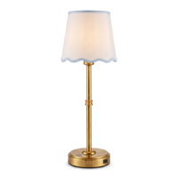 Lampe de table LED d'ambiance moderne en laiton avec abat-jour en tissu festonné, commande tactile, sans fil, rechargeable, pour table de chevet, restaurant, bar