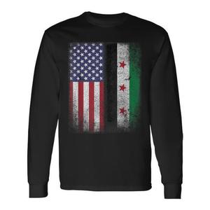 T-shirt a maniche lunghe con bandiera siriana-americana, design Orgoglio USA Siria - Product Image 1