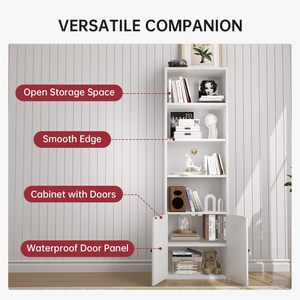 Estanterías de madera blancas de 6 niveles con puertas de armario, estanterías de <span class=keywords><strong>suelo</strong></span> y armarios de almacenamiento de oficina para oficina en casa, sala de estar - Product Image 4