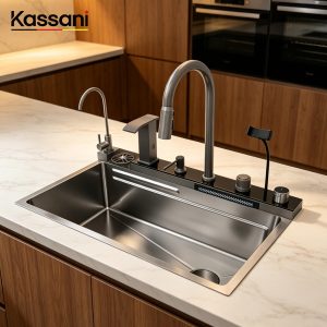 Grifo de Cocina Multifuncional Digital Inteligente con Secador de Manos Extraíble, Fregadero de Cocina de Acero Inoxidable con Cascada - Product Image 2